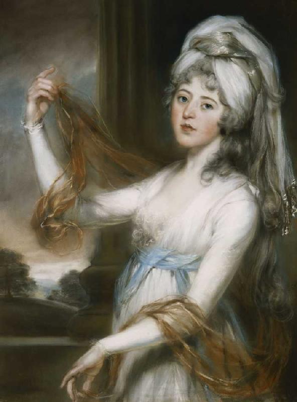 Porträt von Sarah, Ehefrau von Walker King, Bischof von Rochester in einem weißen Kleid mit einem bl a John Russell