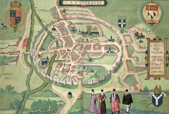 Map of Canterbury, from 'Civitates Orbis Terrarum' by Georg Braun (1541-1622) and Frans Hognenberg ( a Joris Hoefnagel