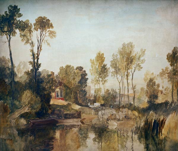 Live at the river with trees and sheep a William Turner