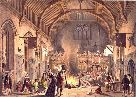 Banquet in the baronial hall, Penshurst Place, Kent, from 'Architecture in the Middle Ages' a Joseph Nash