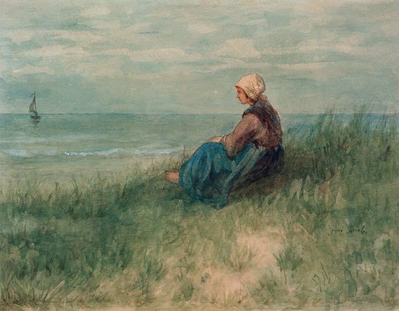 Girl in the Dunes Looking Out a Jozef Israels