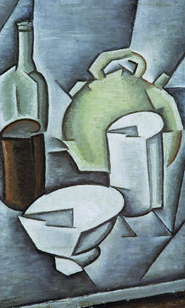 Still Life with a Bottle of Wine and an Earthenware Water Jug, 1911 (oil on canvas) a Juan Gris