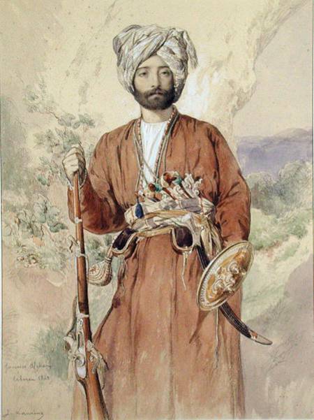 Study of an Afghan Warrior, Tehran, 1848 (pencil, w/c & a Jules Joseph Augustin Laurens