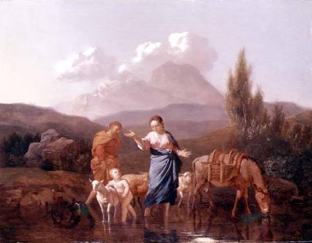 Holy family at a stream a Karel Dujardin
