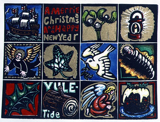 Christmas Card, 1999 (linocut and w/c on paper)  a Karen  Cater