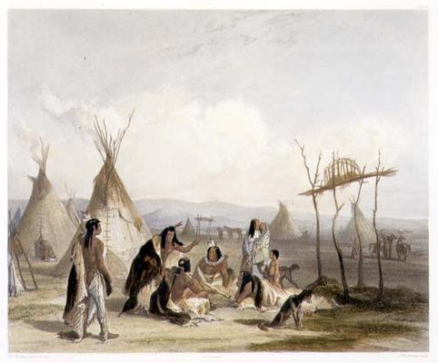 Funeral Scaffold of a Sioux Chief near Fort Pierre, plate 11 from Volume 2 of 'Travels in the Interi a Karl Bodmer