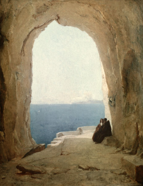 Grotto with Two Monks... a Karl Eduard Ferdinand Blechen