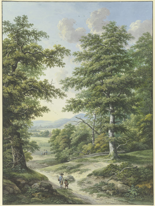 Waldausgang mit Blick auf Kornfelder und ein Dörfchen a Karl Franz Kraul