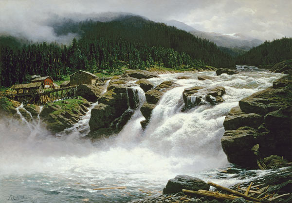 Norwegian Waterfall, at Lofor in Valders a Karl Paul Themistocles von Eckenbrecher