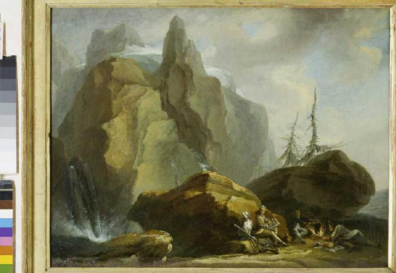 Mountainlandscape with resting Mountaineers and the Painter a Kaspar Wolf