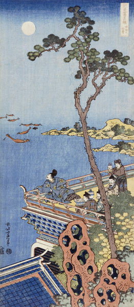 A Courtier On The Balcony Of A Chinese Pavilion Looking In The Distance On A Moonlit Night a Katsushika Hokusai