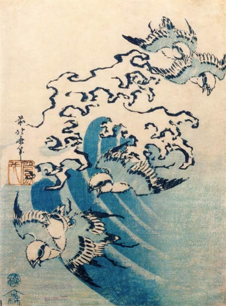 Waves and Birds, c.1825 (colour woodblock print) a Katsushika Hokusai