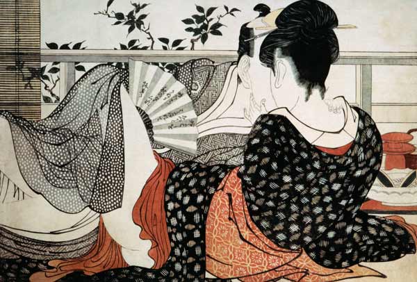 Lovers from the 'Poem of the Pillow', ('Uta makura') a Kitagawa  Utamaro