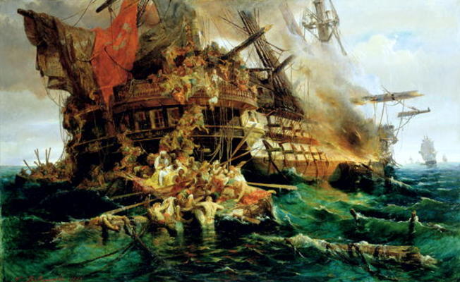 A Turkish Warship on Fire, 1868 (oil on canvas) a Konstantinos or Constantin Bolanachi