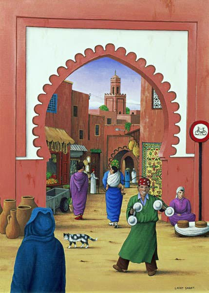 Street Scene in Marrakesh, 1992 (acrylic on linen)  a Larry  Smart