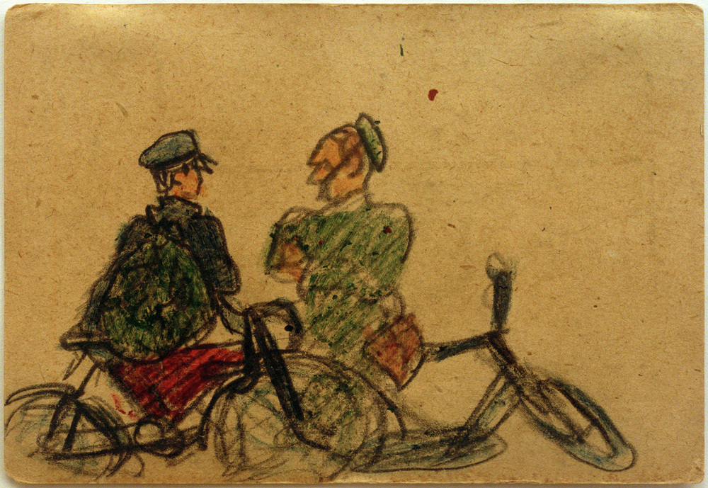 Ohne Titel (Fahrradfahrer im Gespräch)  a László Moholy-Nagy