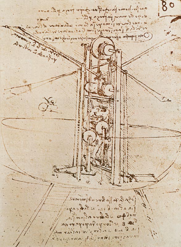 macchina volante con pilota - Leonardo da Vinci come stampa d\'arte o  dipinto.
