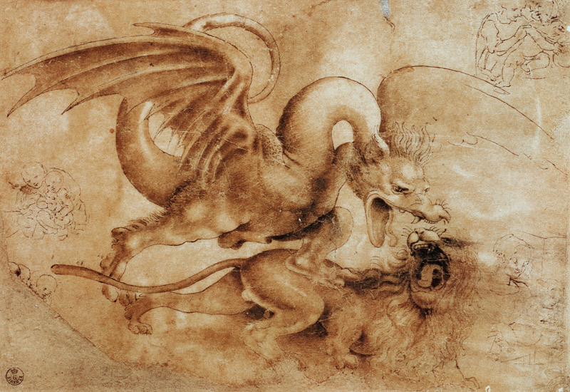 Battaglia tra un drago e un leone a Leonardo da Vinci