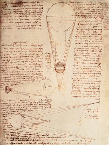 Codex Leicester f.1r: notes on the earth and moon, their sizes and relationships to the sun a Leonardo da Vinci