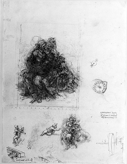 Study for the Virgin and Child with St. Anne, c.1501 (pen and ink over black chalk on paper) a Leonardo da Vinci