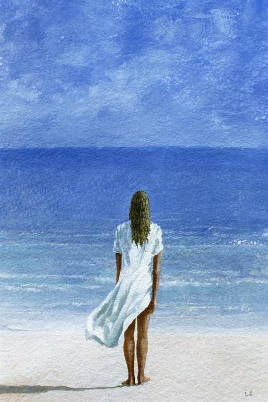 Girl on beach, 1995 (watercolour on paper)  a Lincoln  Seligman