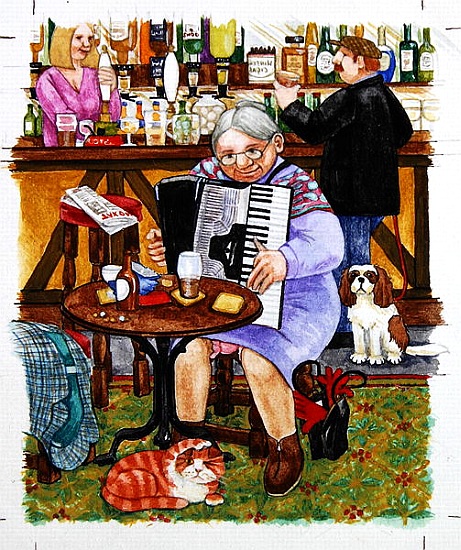 Grandma and a cats and an accordion a Linda  Benton