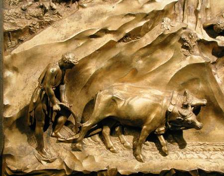 The Story of Cain and Abel, detail of Cain Ploughing his Land, from the original panel from the East a Lorenzo  Ghiberti