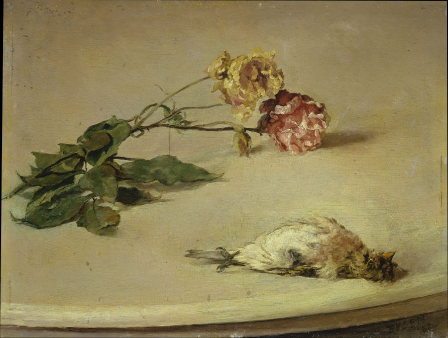 Dead Bird and Two Roses on a Table Board a Louis Eysen