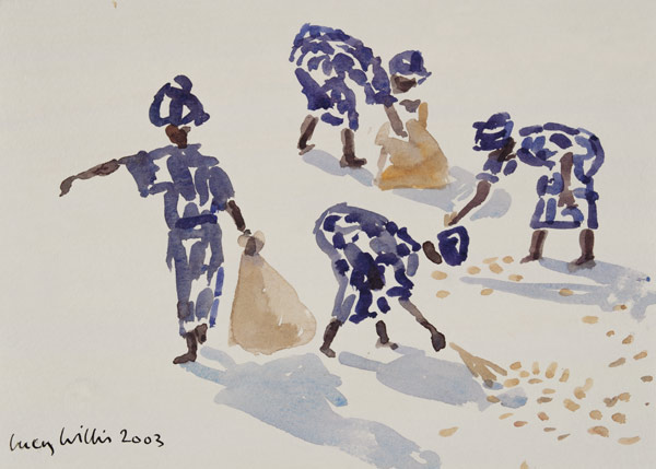 Clearing Leaves, Senegal, 2003 (w/c on paper)  a Lucy Willis