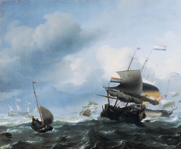 Meereslandschaft mit Segelschiffen. a Ludolf Backhuyzen