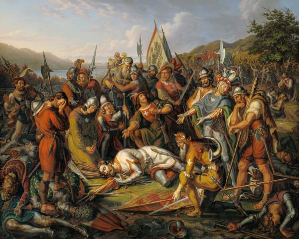 The Swiss at the corpse's angle reeds in the battle at Sempach on 9-7-1386 a Ludwig Vogel