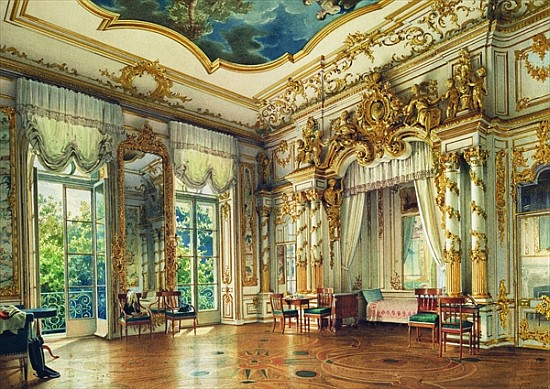 Bedroom of Tsar Alexander I in the Alexander Palace, Tsarskoye Selo, 1855 (w/c & white colour on pap a Luigi (Ludwig Osipovich) Premazzi