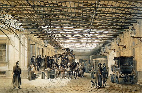 Departure of a Stagecoach from St. Petersburg Station, 1848 (w/c & ink on paper) a Luigi (Ludwig Osipovich) Premazzi