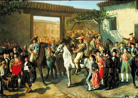 Horses in a Courtyard by the Bullring before the Bullfight, Madrid a Manuel Castellano