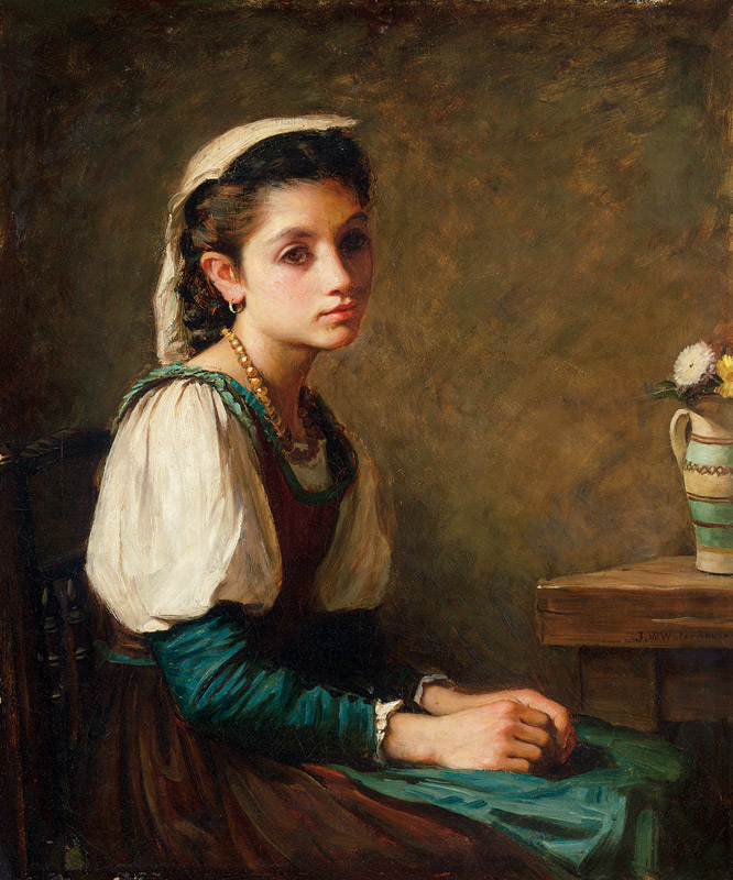 Bildnis eines Mädchens mit einer Vase Gänseblümchen. a Margaret Murray-Cookesley