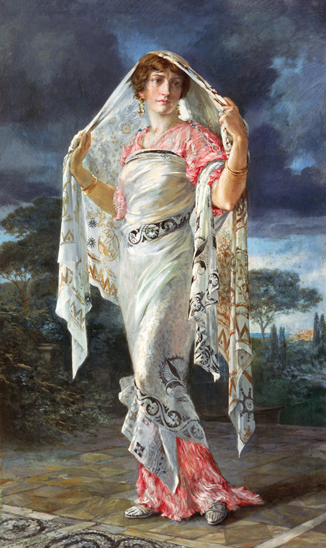 Portrait of Henriette Fortuny in the Pompeian robe a Mariano Fortuny 