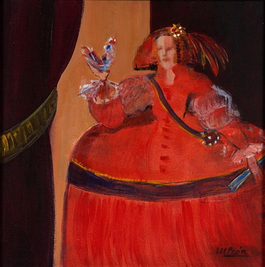 Menina in Red With Small Cockerel (oil & acrylic on canvas)  a Marisa  Leon