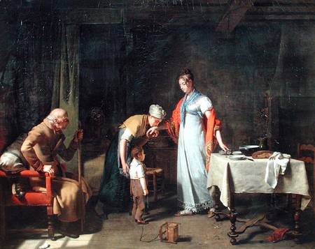 Young Woman Helping an Unfortunate Family a Martin Drolling
