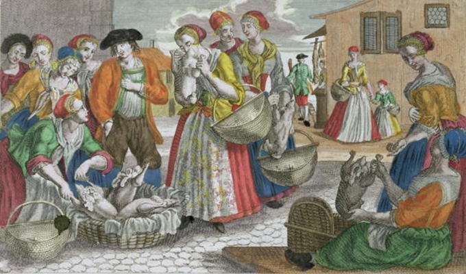 The Poultry Market (coloured engraving) a Martin Engelbrecht