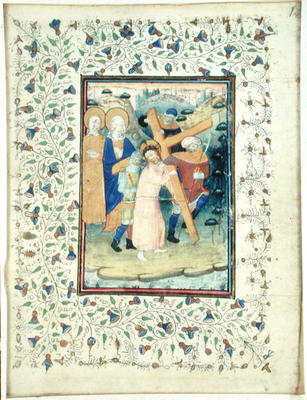 The Carrying of the Cross, from a Book of Hours, Bruges (vellum) a Master of the Embroidered Foliage