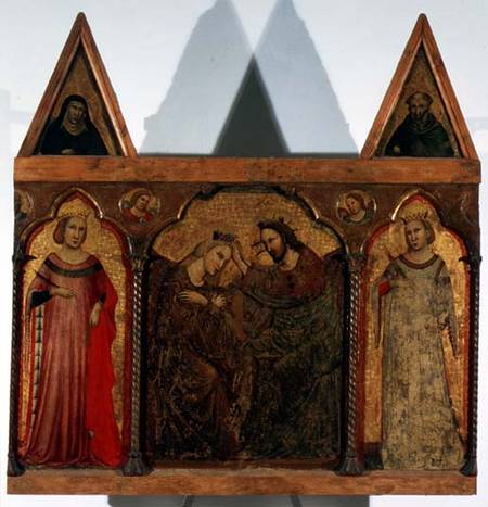Triptych: Coronation of the Virgin flanked by two saints a Master of the Urbino Coronation