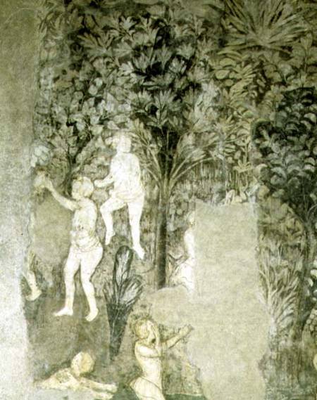 Detail of men bathing from the decorative scheme in the Hall of the Popes a Matteo Giovanetti