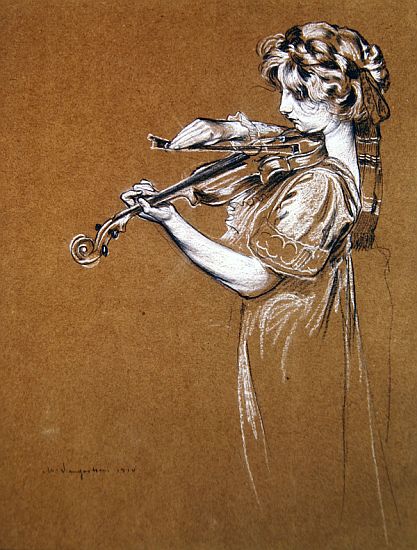 Young Girl Playing a Violin a Maurice Langaskens