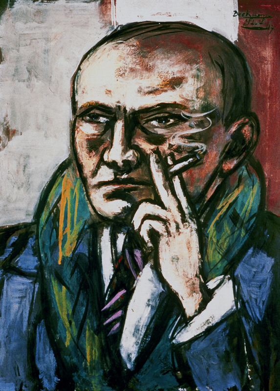 Self-portrait with cigarette a Max Beckmann