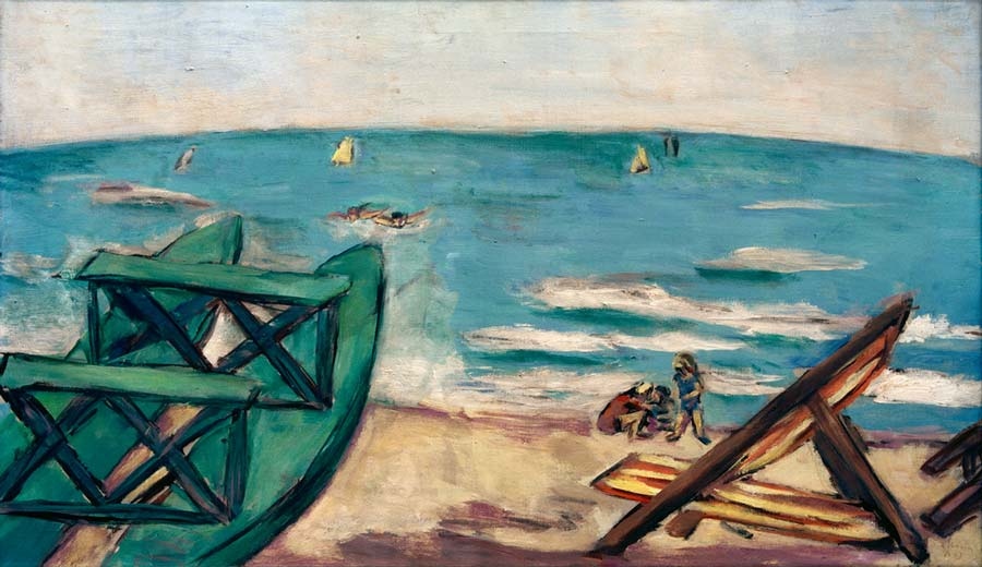 Strand mit Boot und Liegestuhl a Max Beckmann