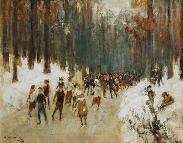 Skate runner on the lake in the Berlin zoo frozen up a Max Liebermann