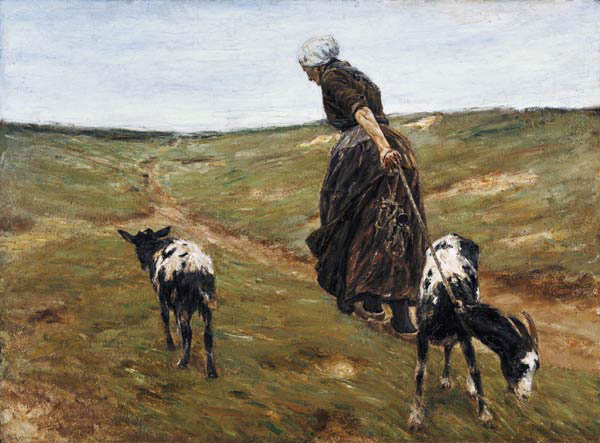Woman with nanny-goats in the dunes a Max Liebermann