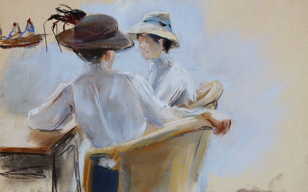 Two Ladies by the Water (pastel on paper) a Max Liebermann