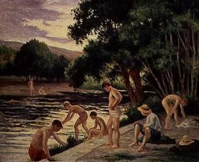 Taking a bath on the bank of the river Cure (Yonne) a Maximilien Luce