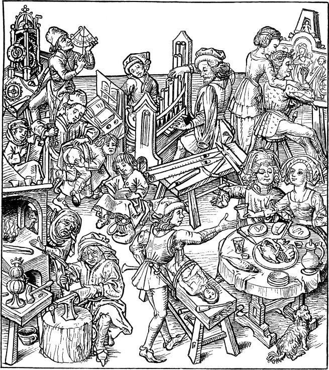 Mercury and His Children. Illustration from the "Housebook" a Meister des Hausbuches